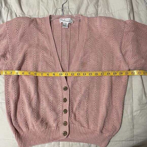 Vintage Milano Design Group Pointelle Knit Button Cardigan Size M Pink 1… - Picture 5 of 8